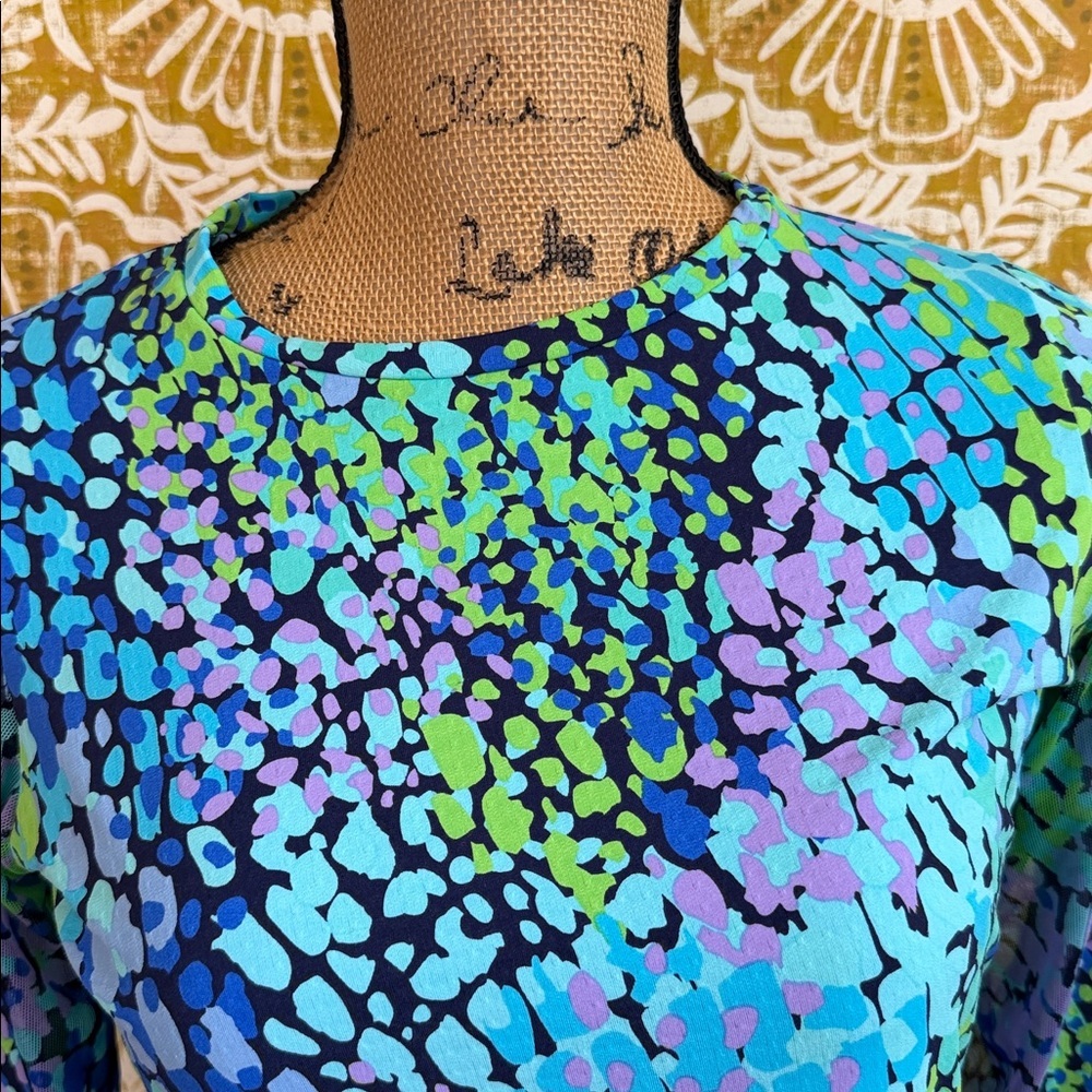IBKUL Camille Print UPF50 Crewneck Long Sleeve Top in Navy Multi Sz XS - Picture 3 of 8